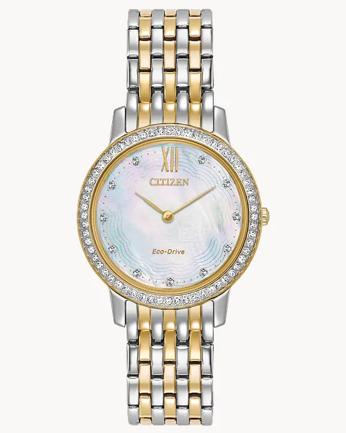 Silhouette Crystal Ladies Eco Drive Two Tone Watch CITIZEN